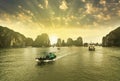Boats, Sunset at Ha Long Bay