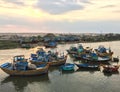 Boats at sunset in Phan Rang, Vietnam Royalty Free Stock Photo