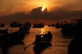 Boats in the sunset sea Royalty Free Stock Photo