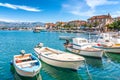 Boats in the Supetar harbor on the Brac island at a summer