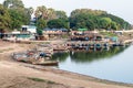 Boats on Taungthaman lake in Amarapura near Mandalay, Myanm Royalty Free Stock Photo