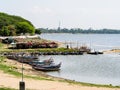 Boats in Taungthaman Lake near Amarapura in Myanmar 1 Royalty Free Stock Photo