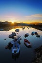 Boats in th river of Plentzia at sunrise Royalty Free Stock Photo