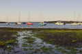 Boats on their moorings beside Cockle Island in the natural tidal harbour at Groomsport in Co Down,Northern Ireland