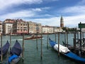 Gondolas parked along the Grand Canal of Venice, Italy. Royalty Free Stock Photo