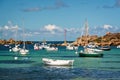 Boats and transparent water on Coz-Pors beach in Tregastel, CÃÂ´tes d`Armor, Brittany France