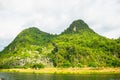 Boats for transporting tourists to Phong Nha cave, Phong Nha - Ke Bang national park, Viet Nam. Royalty Free Stock Photo