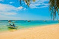 Boats at tropical white beach with sand beach of Panglao. Island, Bohol. Philippines Royalty Free Stock Photo