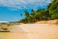 Boats at tropical white beach with sand beach of Panglao. Island, Bohol. Philippines Royalty Free Stock Photo