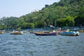 Boats in the upper lake at Bhopal which is also known as `city of lakes`. Royalty Free Stock Photo