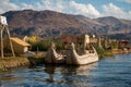 Boats in the Uros Floating Islands in Lake Titicaca, Peru