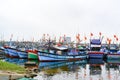Home for Vietnamese fishermen on boats on the sea in Da Nang, Vietnam