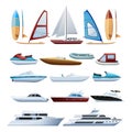 Boats And Windsurfer Flat Icons Set Royalty Free Stock Photo