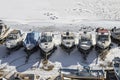 Boats in the winter parking. Royalty Free Stock Photo