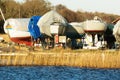 Boats in winter storage Royalty Free Stock Photo