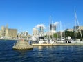 Boats and yachts anchored at a marina in Toronto, Canada.