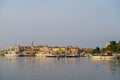 Boats and yachts in Budva bay in Montenegro, at the background of old town Royalty Free Stock Photo