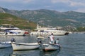 Boats and yachts moored in Budva bay in Montenegro at summer Royalty Free Stock Photo