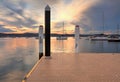 Boats and yachts moored at sunset Royalty Free Stock Photo