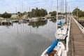 Boats, yachts mooring along the Moyne River in Port Fairy in Vic Royalty Free Stock Photo