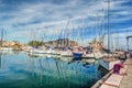 Boats and yachts parked in La Cala bay, old port in Palermo Royalty Free Stock Photo