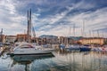 Boats and yachts parked in La Cala bay, old port in Palermo Royalty Free Stock Photo