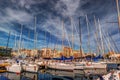 Boats and yachts parked in La Cala bay, old port in Palermo Royalty Free Stock Photo