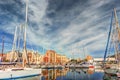 Boats and yachts parked in La Cala bay, old port in Palermo Royalty Free Stock Photo