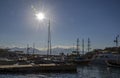 Boats yachts and tourist galleons moored in old marina or port harbor Kaleici at Mediterranean sea. Antalya, Turkey Royalty Free Stock Photo