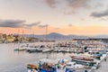 Boats and yatchs in the port of Torre del Greco in the gulf of Naples, on background Sorrento peninsula, Campania, Italy Royalty Free Stock Photo