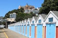 Boatsheds, Oriental Bay and St Gerard`s Monastery Royalty Free Stock Photo