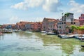 Boatyard With Many Boats On The Water In Venice, Italy. Scenic Landscape In Venice