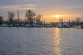 boatyard with sunset