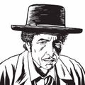 Bob Dylan Hand Drawn Drawing Portrait, Caricature Vector