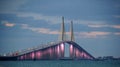 The Bob Graham Sunshine Skyway Bridge illuminated before sunset near St Petersburg, Florida, U.S Royalty Free Stock Photo