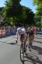 Bob Jungels the winner of the 15th stage of Giro d`Italia with pursuers near arrival in Bergamo stage in the 100th edition of Giro Royalty Free Stock Photo