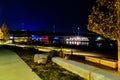 Bob Kerrey bridge Omaha, Missouri River and Tom Hanafan plaza Council Bluffs Iowa at night Royalty Free Stock Photo