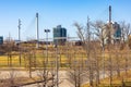 Bob Kerrey cable stayed pedestrian bridge Omaha Nebraska in early spring