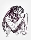 Bob Marley sing vector sketch portrait isolated