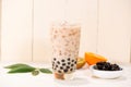 Boba / Bubble tea. Homemade Milk Tea with Pearls on wooden table Royalty Free Stock Photo