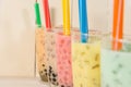 Boba / Bubble tea. Homemade Various Milk Tea with Pearls on wood Royalty Free Stock Photo