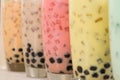 Boba / Bubble tea. Homemade Various Milk Tea with Pearls on wood Royalty Free Stock Photo