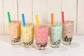 Boba / Bubble tea. Homemade Various Milk Tea with Pearls on wood Royalty Free Stock Photo