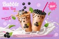 Boba drink. Bubble milk tea with tapioca pearls, asian beverage ad, delicious commercial advertising. Cold summer sweet