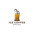 Boba drink , bubble tea or coffee trendy beverage logo icon design illustration on instant cup