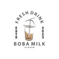 Boba Drink Logo, Milk Tea Cute Boba Pearl Jelly Drink Bubble Vector Simple Minimalist Design