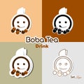 Boba Tea Drink Set Logo