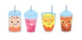 Boba tea. Healthy refresh bubble milk drink. Trendy cold asian juice, cute cartoon milkshake. Isolated various smoothie Royalty Free Stock Photo