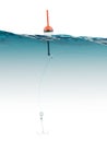 Bobber with fishing line and hook under water Royalty Free Stock Photo