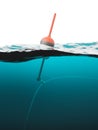 Bobber with fishing line under water Royalty Free Stock Photo